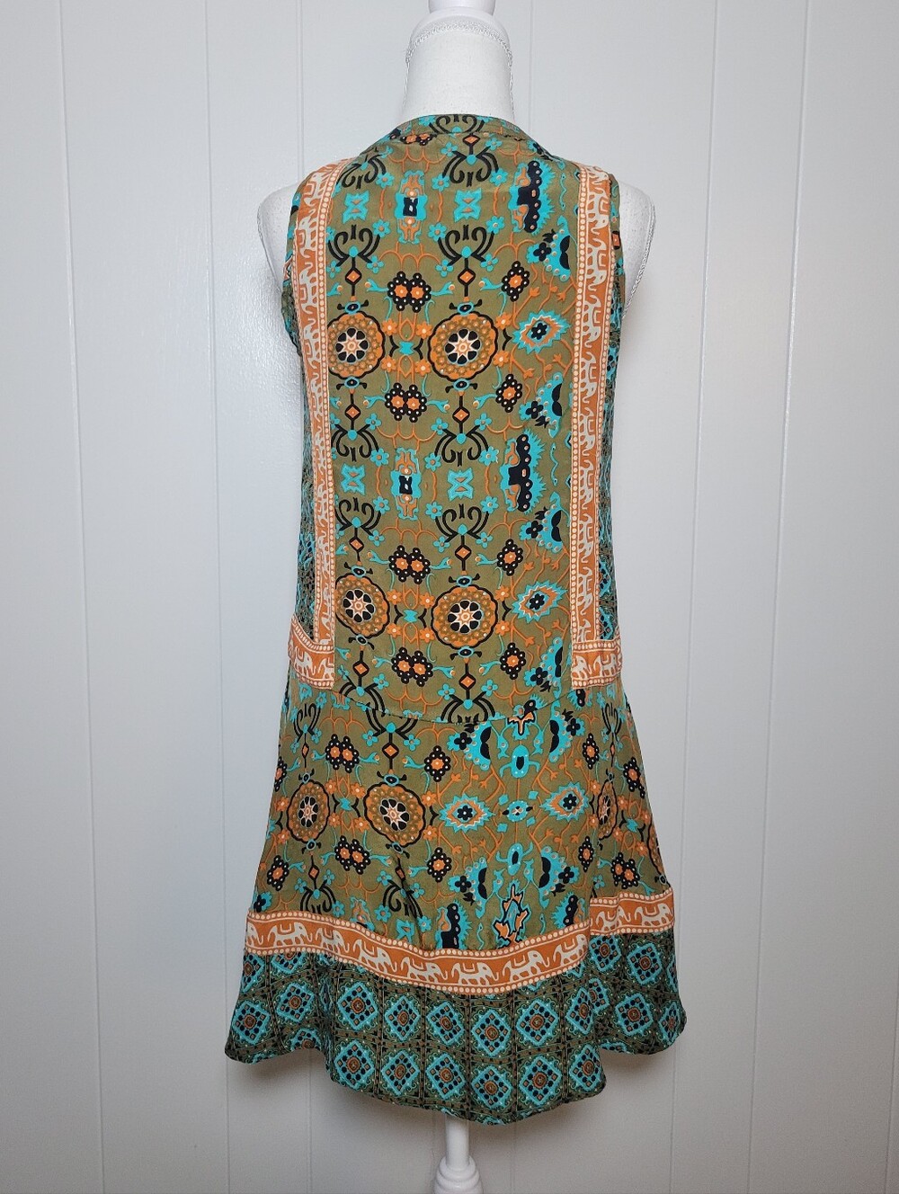Anthropologie × Tolani 100% Silk Reva Tunic Dress Elephant Print Sleeveless XS - Picture 9 of 11